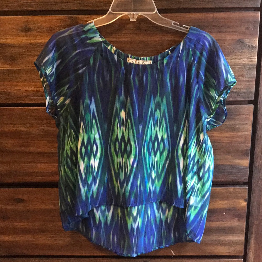 Blue & green flowy blouse